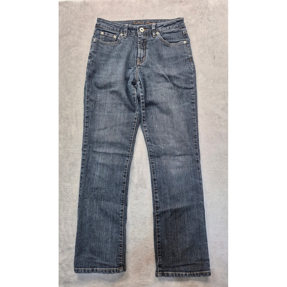 Santana Jeans Womens 26 Dark Wash Straight Leg Stretch Denim Orange Stitch Y2K